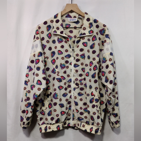American Sportif Jackets & Blazers - Vintage American Sportif Seashell Windbreaker Women's M Cream Colorful 80s Retro